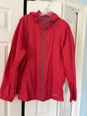 Eddie Bauer Red Hooded Rain Jacket